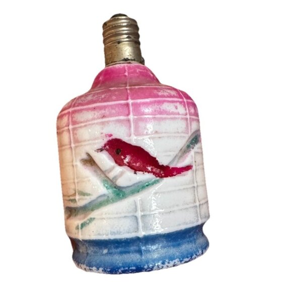 3 Vintage Christmas Light Bulb Figural Milk Glass Painted, Floral, Bird, Green - Picture 2 of 10